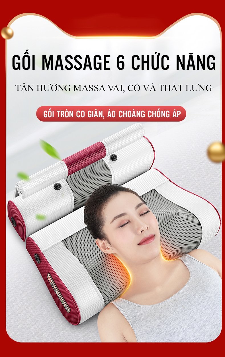 Gối massage Hồng ngoại kép đốt nóng kết hợp thảo dược
