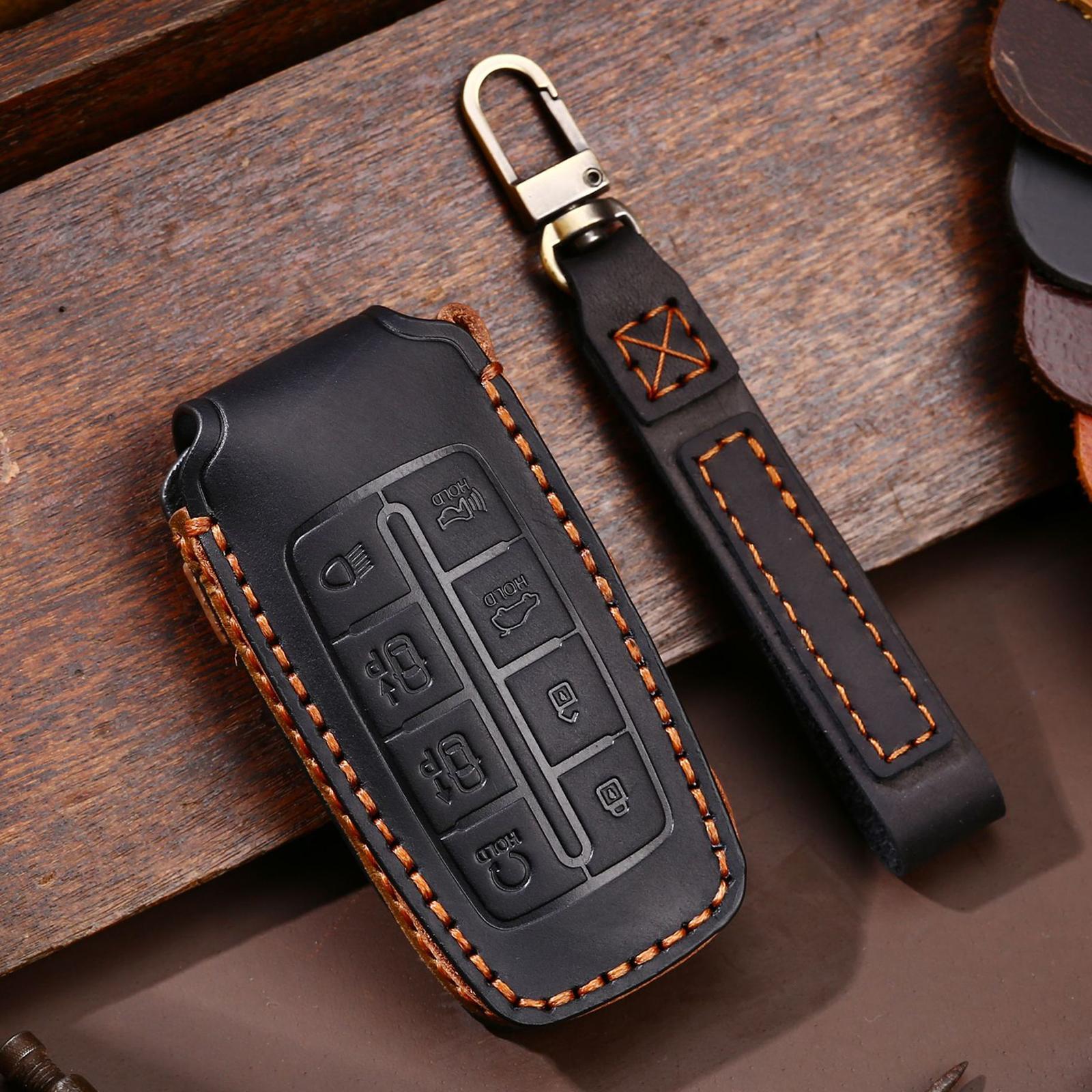 PU Leather Car Key Cover Key Chain Car Key Case 8 Buttons for Black