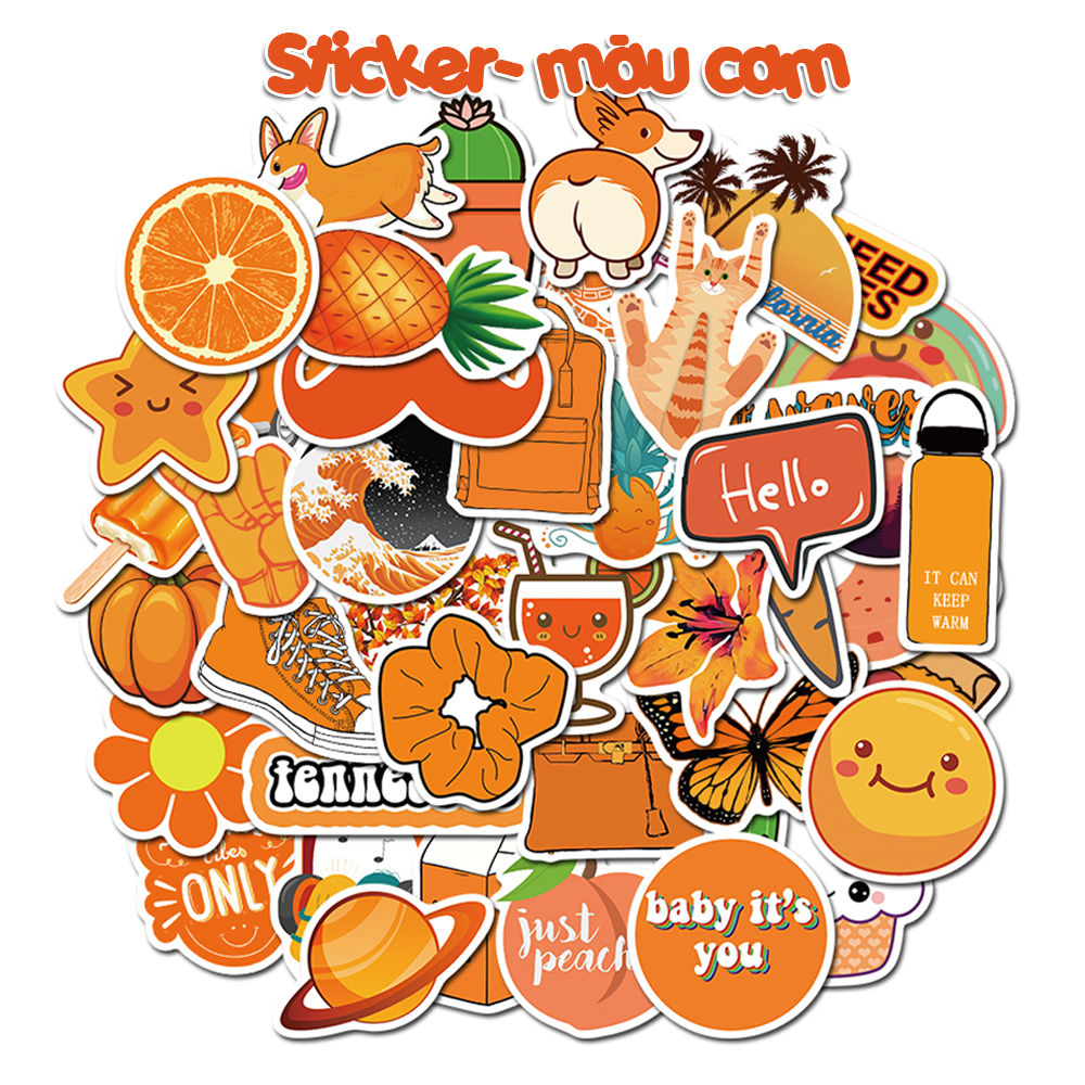 Sticker decal chủ đề tone cam orange dán laptop , điện thoại,bình nước hình dán trang trí