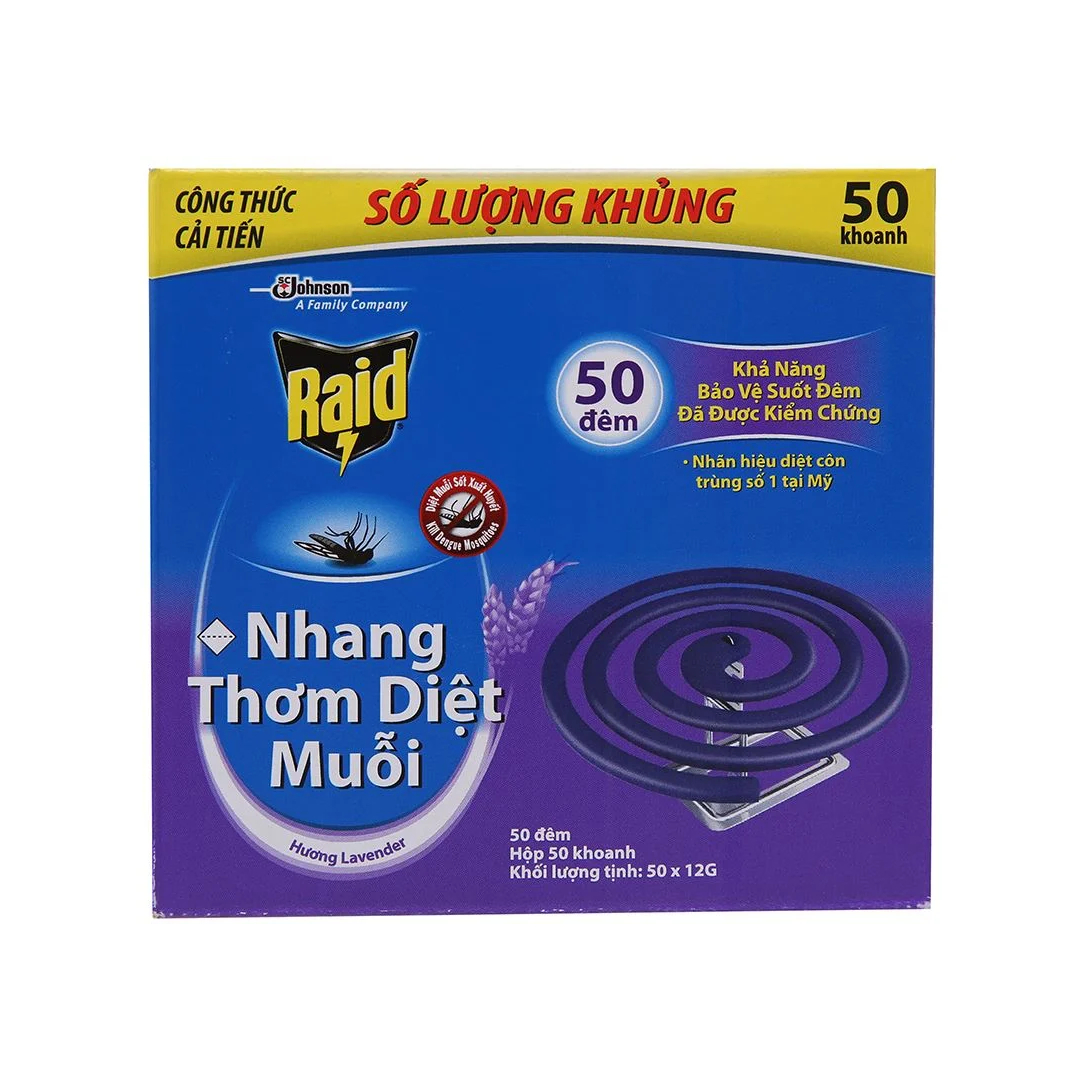 Combo 2 Hộp Raid Nhang Muỗi Hương Lavender 50 Khoanh (50x12g)