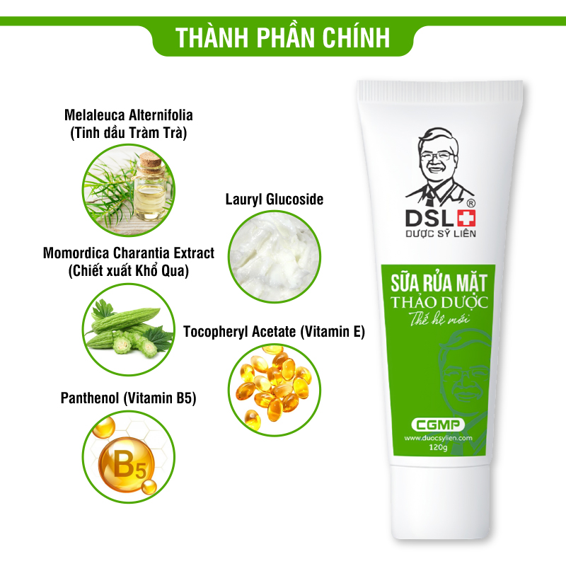 Sữa rửa mặt thảo dược (120g) dịu nhẹ, ngừa mụn, giảm mụn, mờ nám, trắng da, chiết xuất thiên nhiên