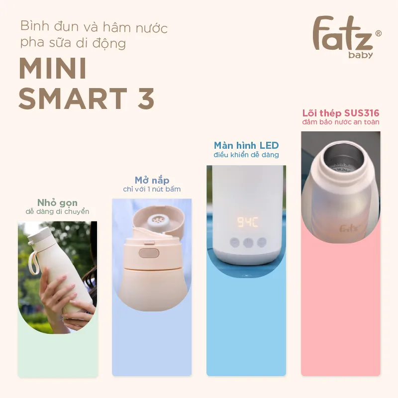 Bình đun Và Hâm Nước Pha Sữa Di Dộng Fatz Baby – Mini Smart 3 – FB3621FD