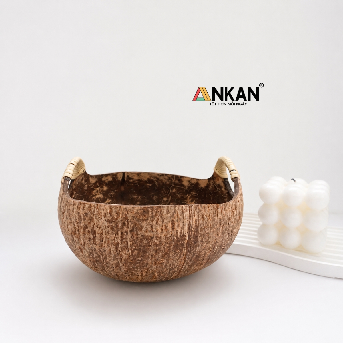 Bát Gáo Dừa Có Quai ANKAN Tô Gỗ Dừa Handmade – Decor Vintage Đựng Trái Cây, Snack, Nến Thơm