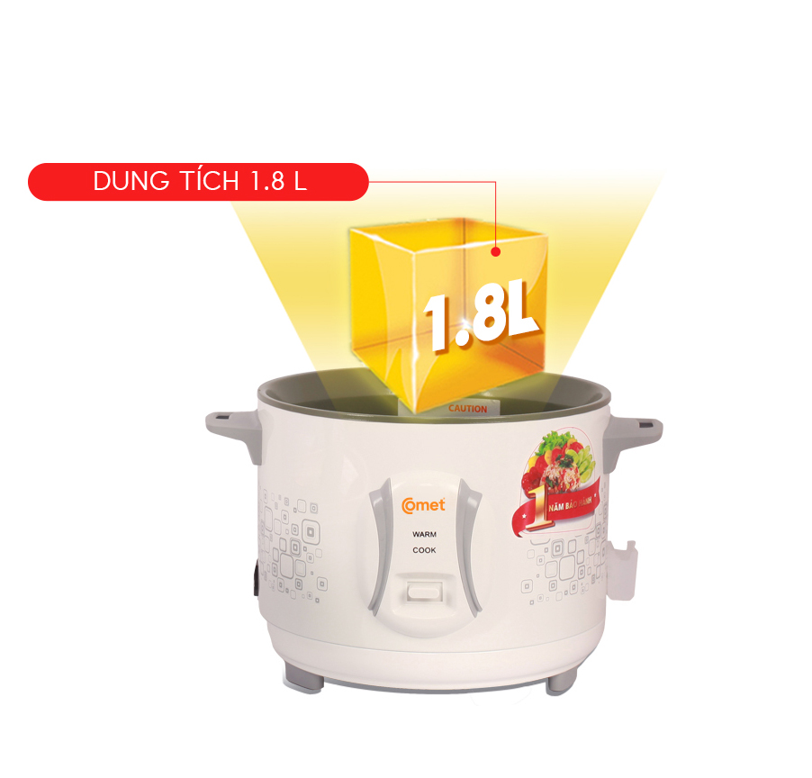 Nồi cơm điện nắp rời Comet CM8021 dung tích 1.8L – Công suất 700W, giữ nóng lâu, dễ vệ sinh – Hàng chính hãng, bảo hành 12 tháng