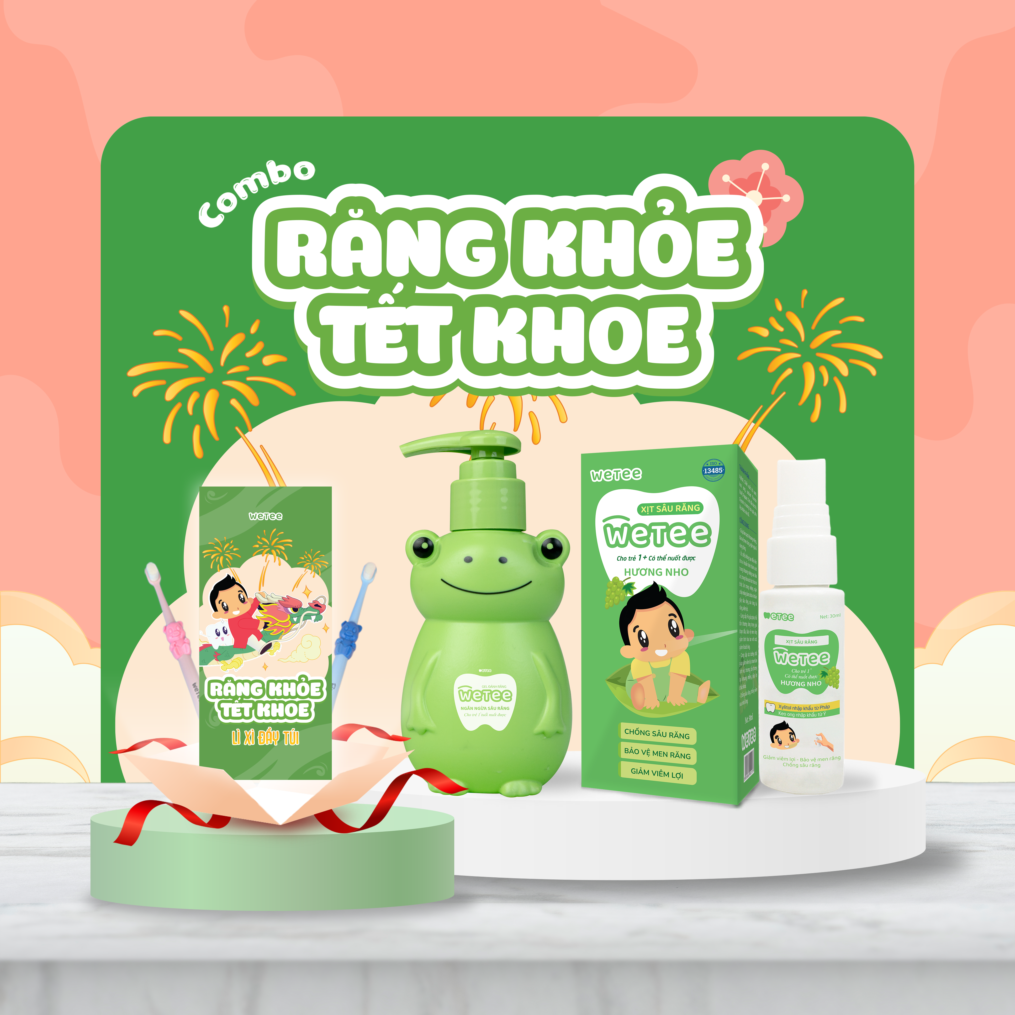 1 Gel Đánh Răng Wetee 100ml + 1 Xịt Chống Sâu Răng Wetee 30ml Tặng Kèm Bàn Chải Đánh Răng Lông Mềm