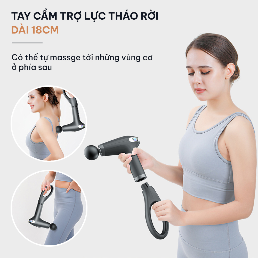 Máy massage cầm tay chính hãng CWELL MG005, Tay Cầm nới dài 18cm, 4 đầu thay 8 chế độ massage mạnh, Pin trâu lên tới 8h