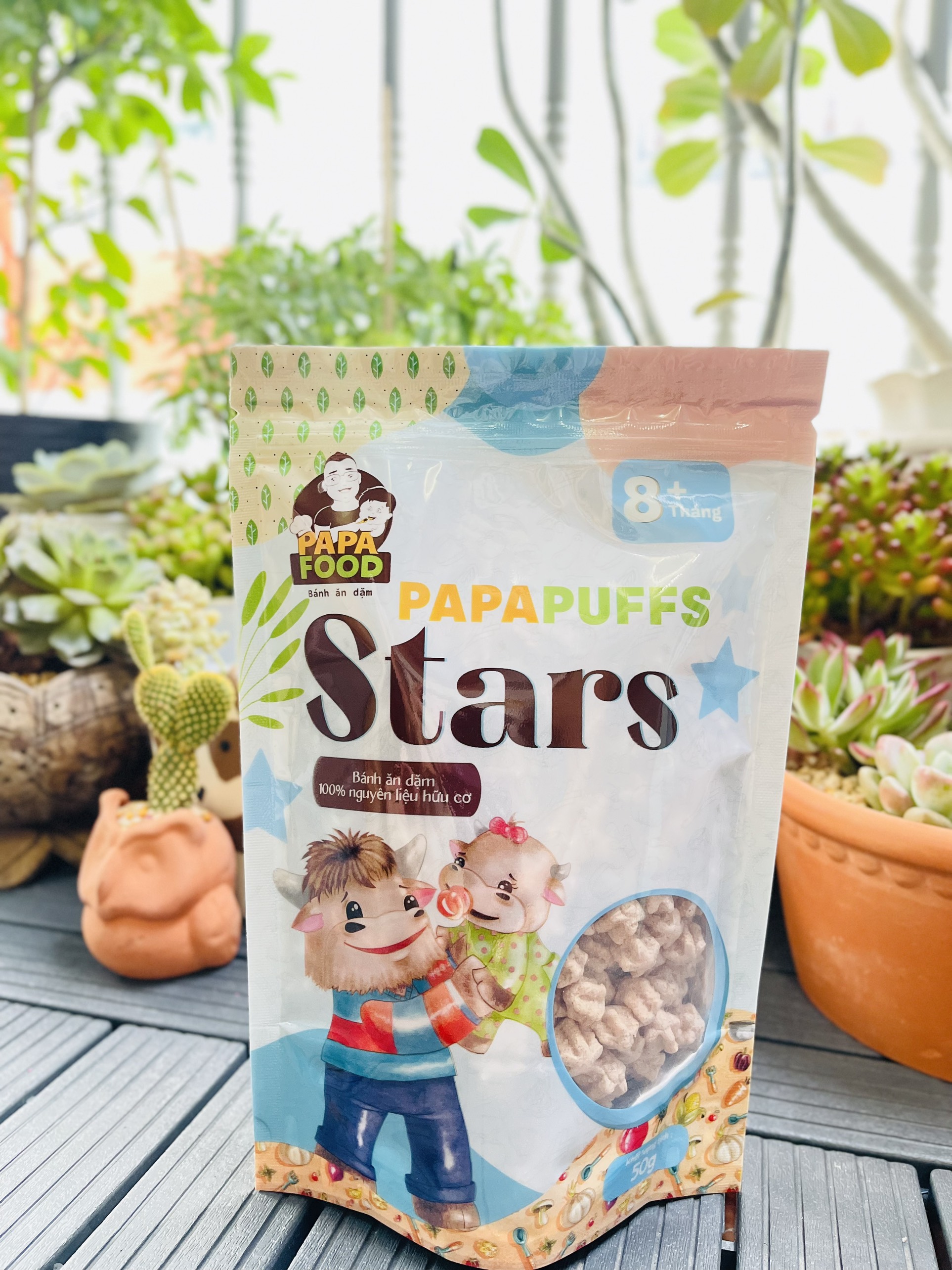 Bánh Ăn Dặm PAPAFOOD PAPAPUFFS STARS - 100% Nguyên Liệu Hữu Cơ - Gói 50g