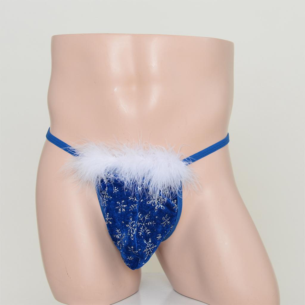 Men's Christmas Snowflake Underwear Bikini Briefs G-String Thongs Dark Blue