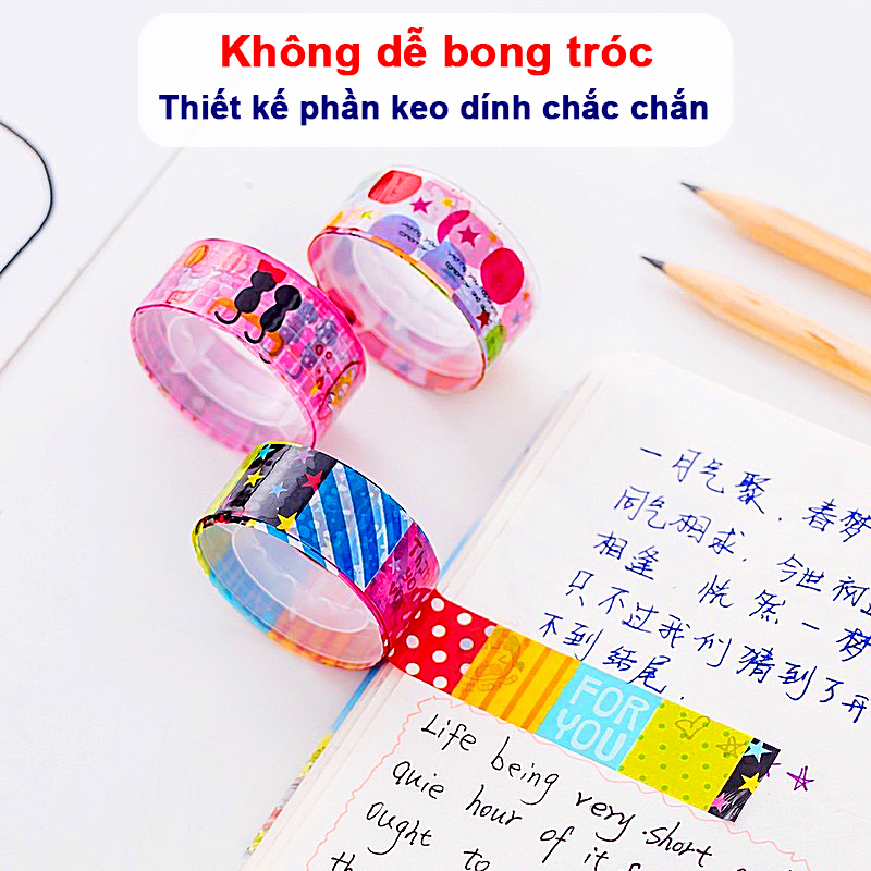 Set 10 cuộn băng keo trang trí đủ họa tiết hoạt hình nhiều màu sắc đáng yêu – H023