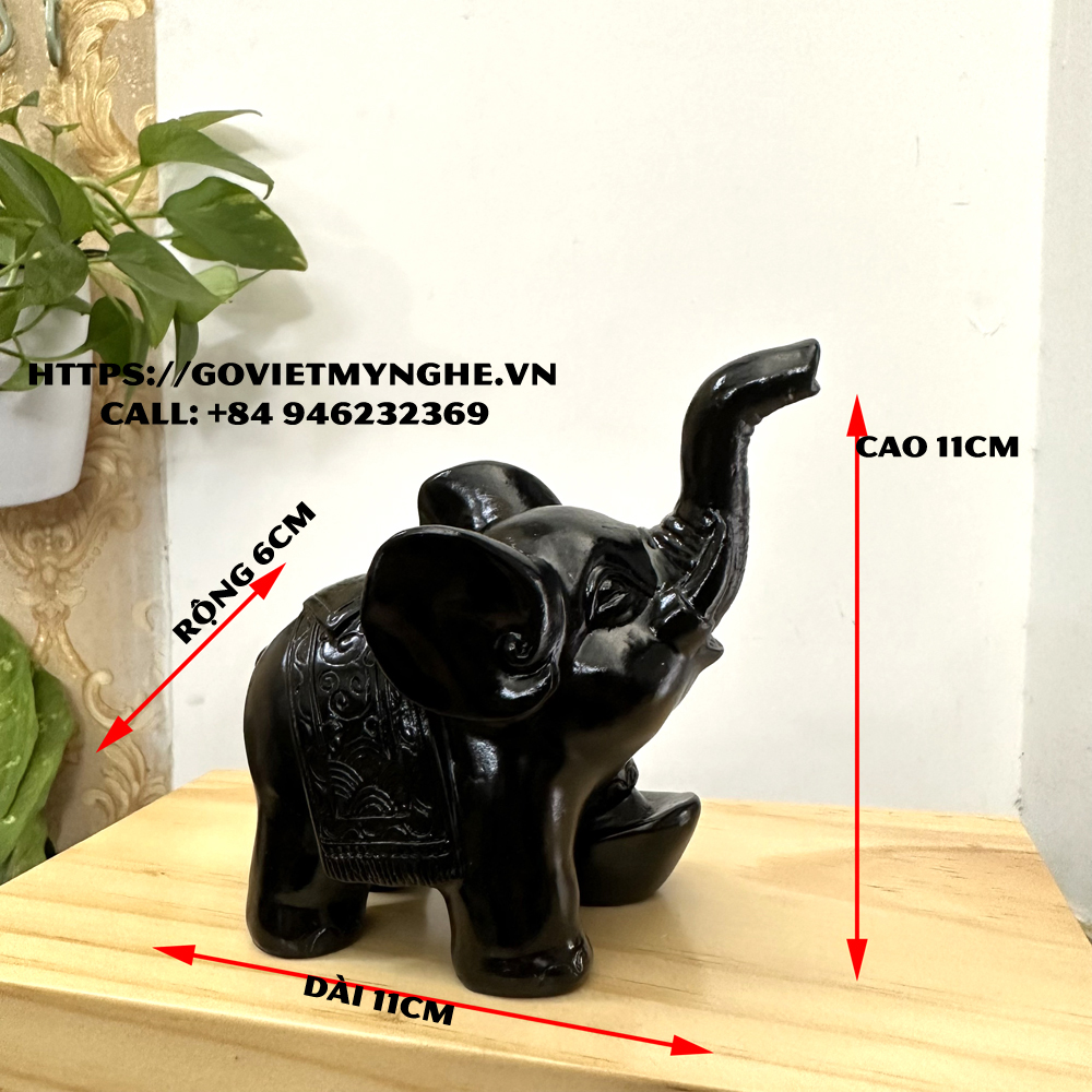 Tượng con voi đá trang trí phong thủy trang trí bàn làm việc - Màu đen tuyền - Chiều cao 11cm