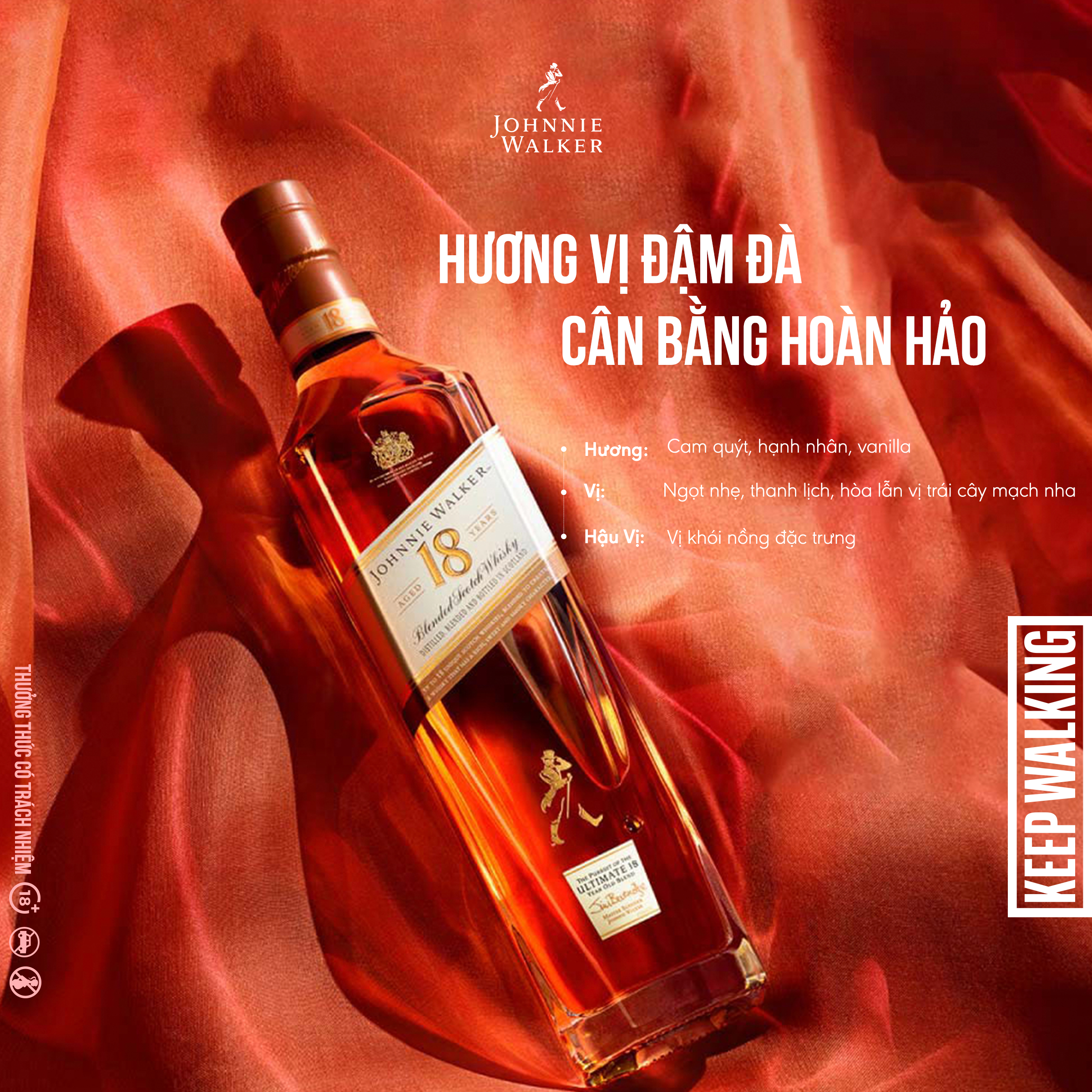 Rượu Johnnie Walker 18 Years Old Blended Scotch Whisky 750ml 40% [Kèm Hộp]