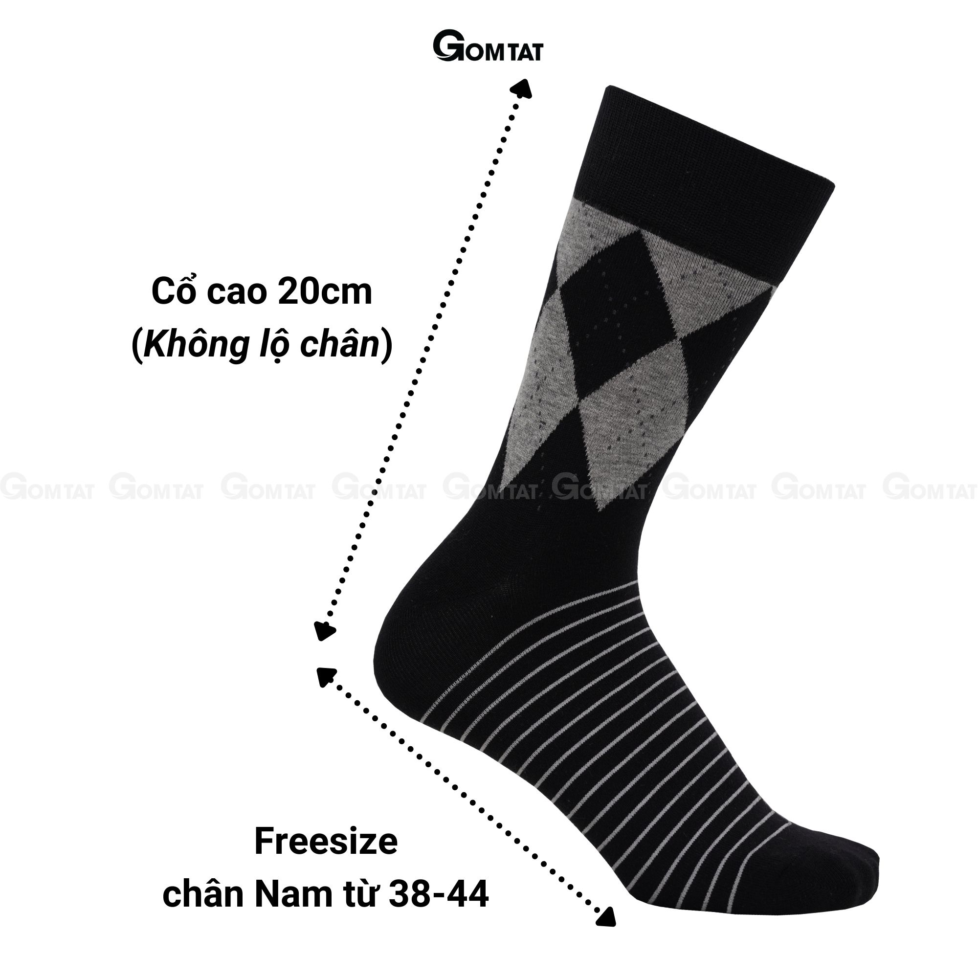 Tất nam cổ cao công sở GOMTAT cao cấp mẫu MIX07, chất liệu cotton mềm mại, hút ẩm thoáng khí - GOM-MIX07-1DOI