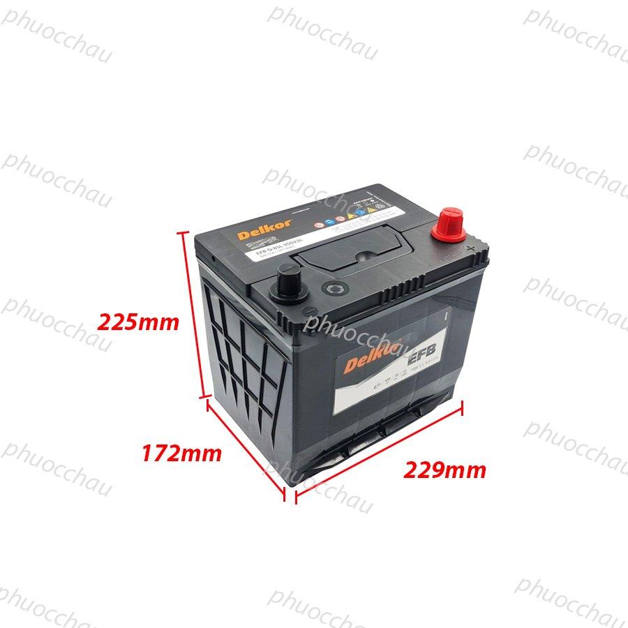 Ắc Quy Delkor EFB Q85 95D23L 12V-65Ah (Kiểu cực D23L - CCA 620A)