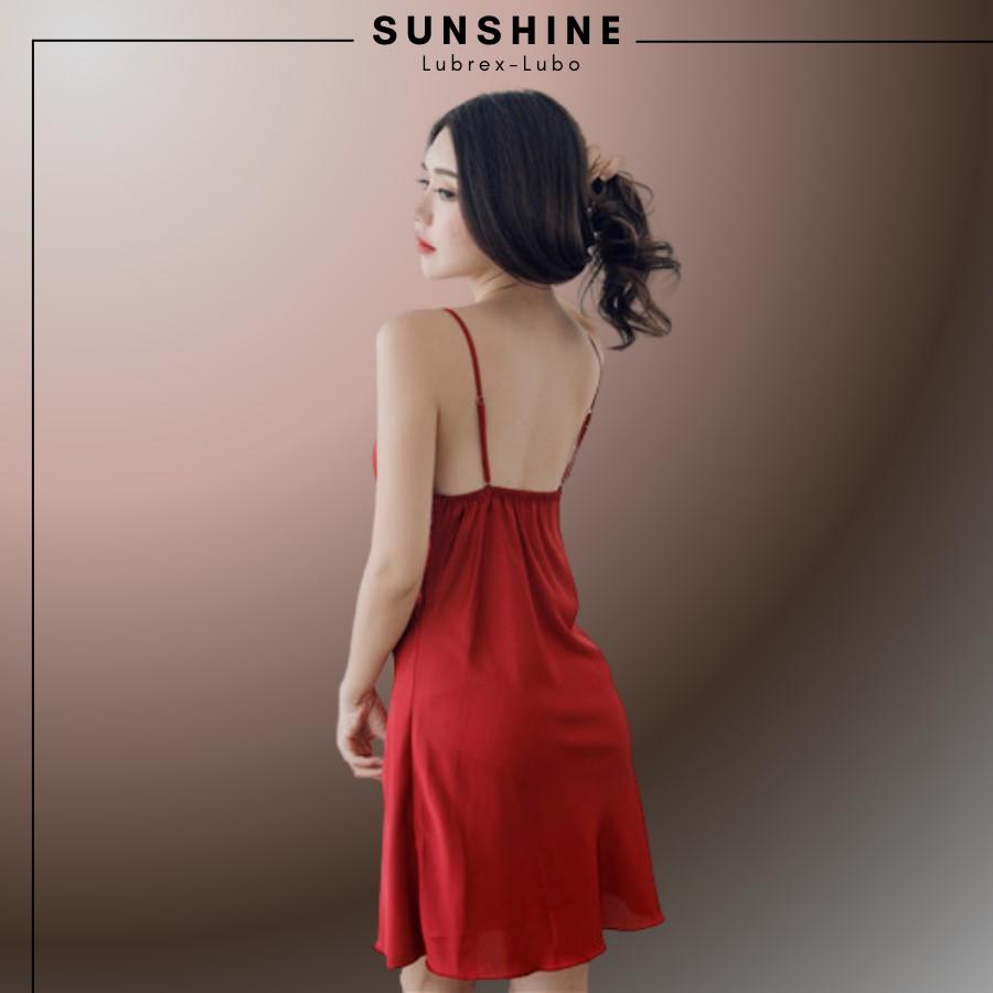 Váy ngủ lụa satin màu đỏ cao cấp kèm mút ngực - SUNSHINE-LUBREXLUBO VLMNT130