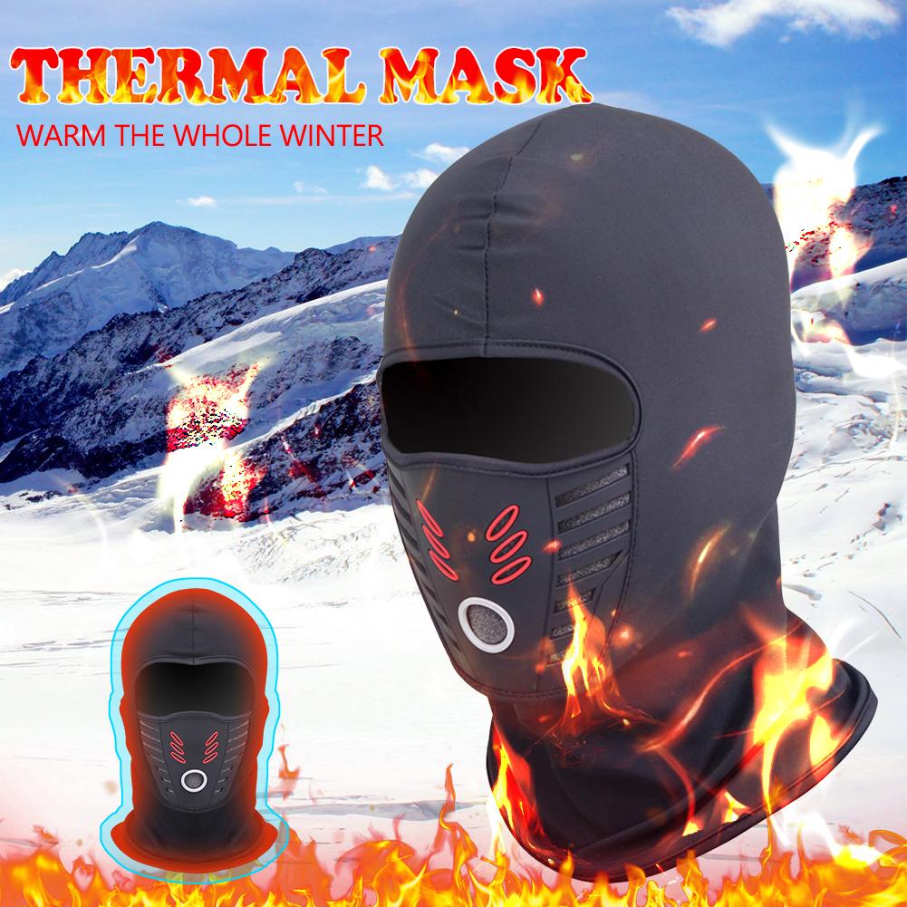 Balaclavas Mùa đông Màng ấm áp khăn quàng cổ dày và mũ xe đạp xe đạp mặt che mặt mặt nạ Ski mũ cổ áo trượt mũ bảo hiểm Color: Black Thin Polyester