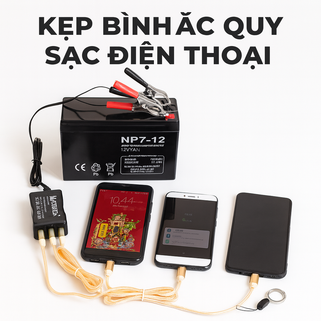 Bộ Kẹp Bình Ắc Quy Sạc Điện Thoại – 3 Cổng USB Thông Minh Tự Ngắt, Loại Xịn Siêu Bền