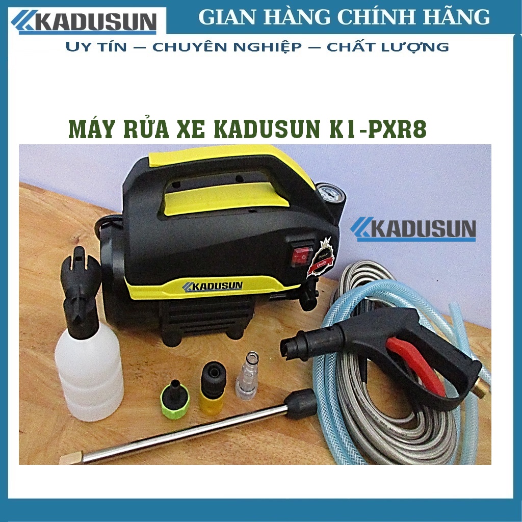 Máy rửa xe Kadusun| Máy phun xịt áp lực cao| Máy rửa xe mini | Mô tơ cảm ứng từ| Loại 1 điều chỉnh áp lực| Chế độ thông minh Auto Stop| Dây cao áp 15M| Máy xịt rửa gia đình tặng bình bọt tuyết