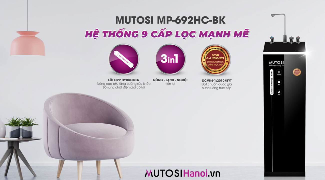 Máy lọc nước Nóng Lạnh Nguội 9 lõi Mutosi Hydrogen MP-692HC-BK hàng chính hãng