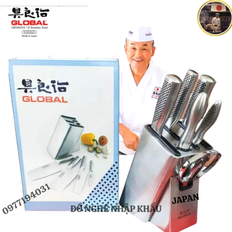 Bộ dao nhà bếp 7 Món Cao Cấp Nhập Khẩu Từ Nhật Bản -Bằng thép trắng ốp 3 lớp không gỉ