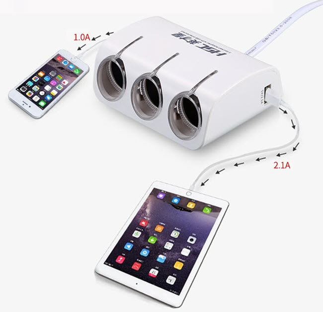 Chia tẩu Ô tô 3 cổng 120W có USB sạc và LED báo nguồn