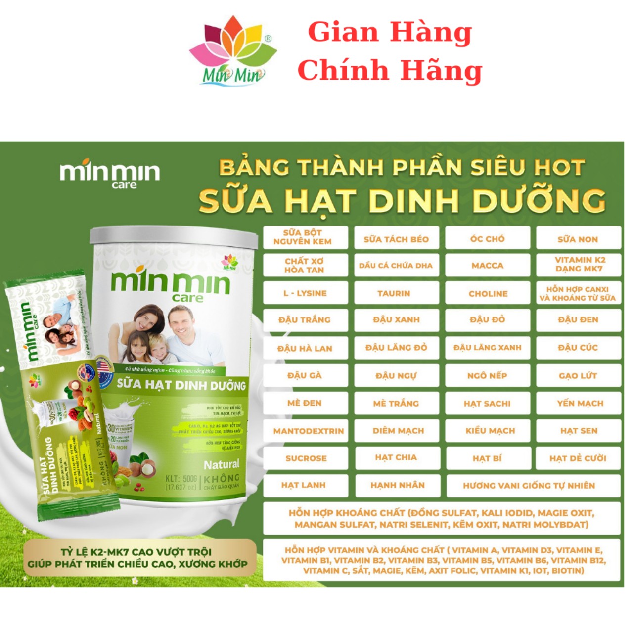 Combo 2 hộp Sữa Hạt Dinh Dưỡng Min Min Care (1Kg)