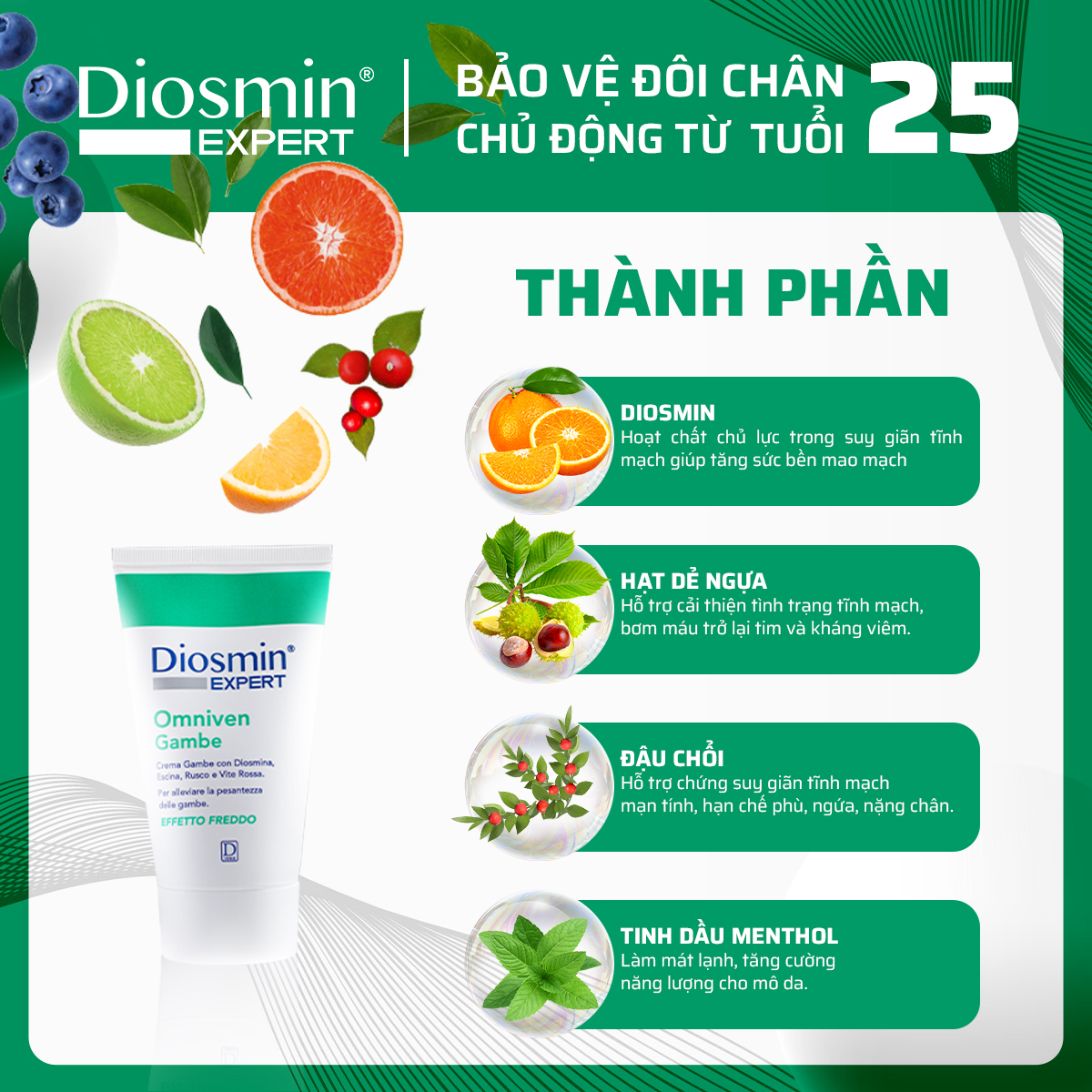 Combo 5 Kem bôi suy giãn tĩnh mạch Diosmin Expert