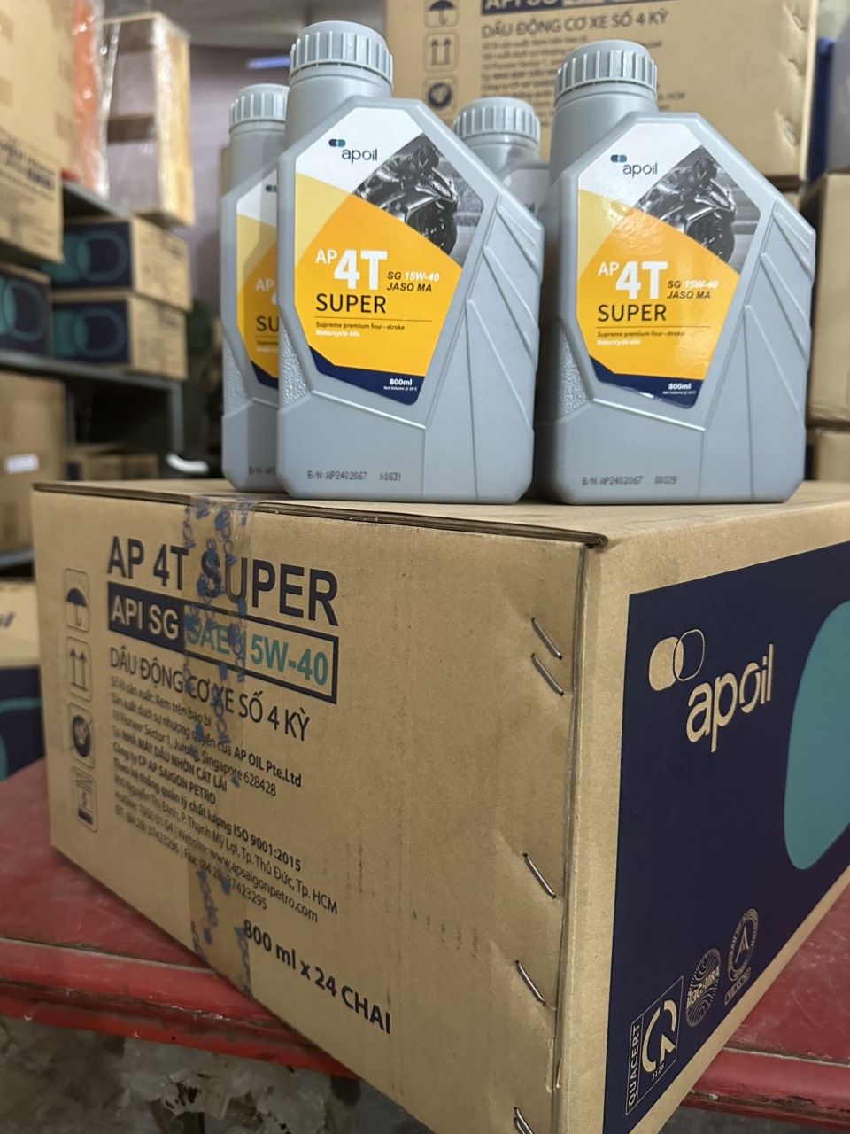 Dầu nhớt xe máy giá sỉ AP 4T Super SG 15W-40 chai 0.8L bán theo số lượng lớn cho tiệm sửa xe, rửa xe [Giá sỉ][Thùng 24