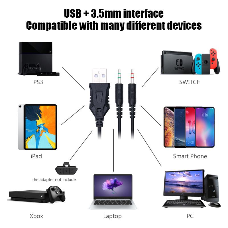 Tai Nghe Game Thủ 7.1 Âm Thanh Vòm USB Có Dây 3.5Mm Đèn RGB Game Tai Nghe Có Micro Cho Máy Tính Bảng Xbox một Trong 360