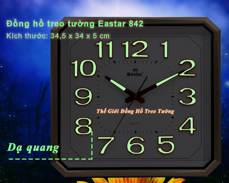 Đồng hồ Eastar Vuông vát góc, Máy kim trôi, có Dạ quang