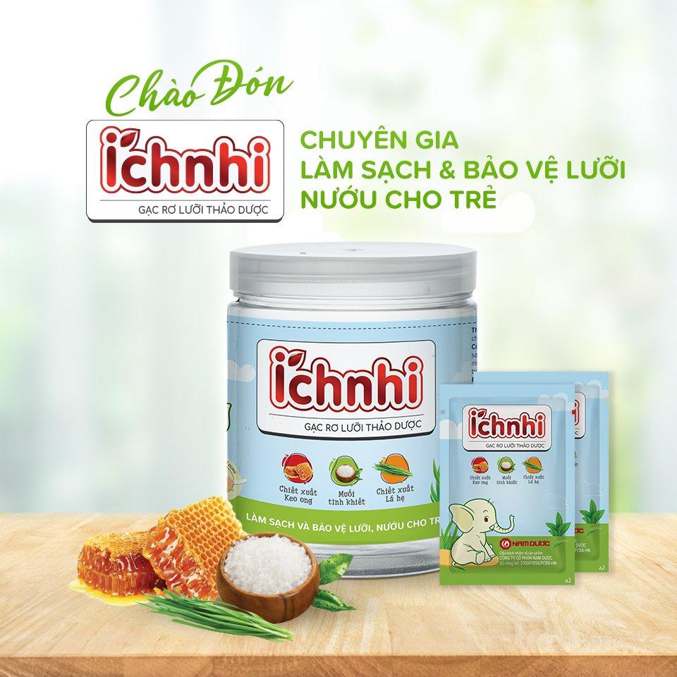 Gạc rơ lưỡi thảo dược Ích Nhi hộp 30 gói giúp vệ sinh răng miệng, làm sạch và bảo vệ lưỡi, nướu trẻ sơ sinh, người ốm