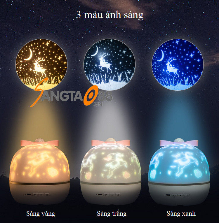 Đèn trang trí để bàn tạo sao màn HD nhiều mẫu, 3 màu sáng chuyển động cao cấp E01