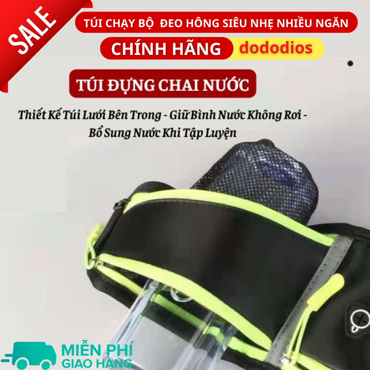 Túi Đeo Bụng Chạy Bộ dododios Chống Nước, Túi Đeo Hông Đựng Điện Thoại Có Ngăn Để Chai Nước Tập Thể Dục - Hàng chính hãng dododios