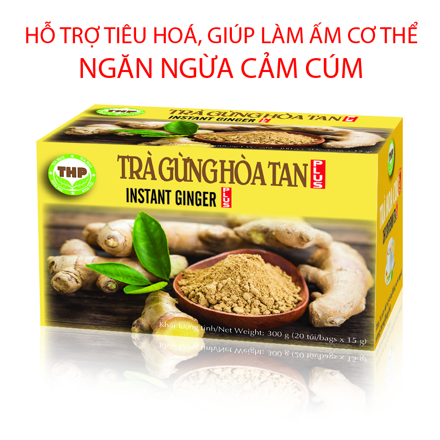 TRÀ GỪNG HÒA TAN 20 GÓI x 10g - Tốt cho tiêu hóa, làm ấm cơ thể, ngăn ngừa cảm cám - THƯƠNG HIỆU THP TEA PLUS