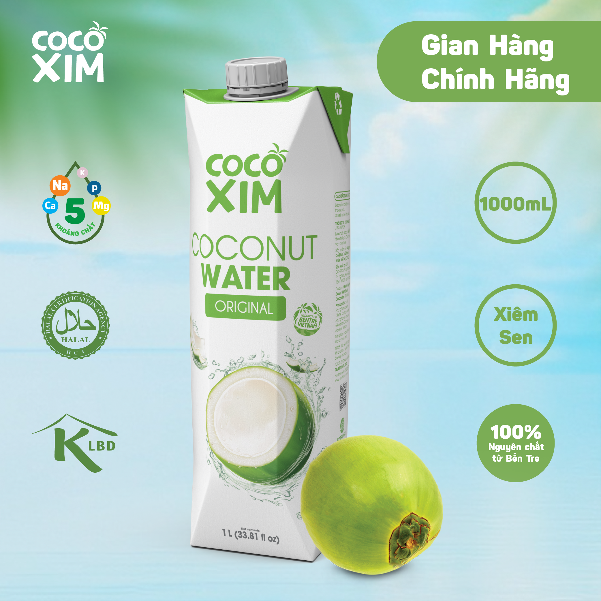 NƯỚC DỪA TƯƠI_Nước dừa đóng hộp Cocoxim Xanh dung tích 1000ml/Hộp