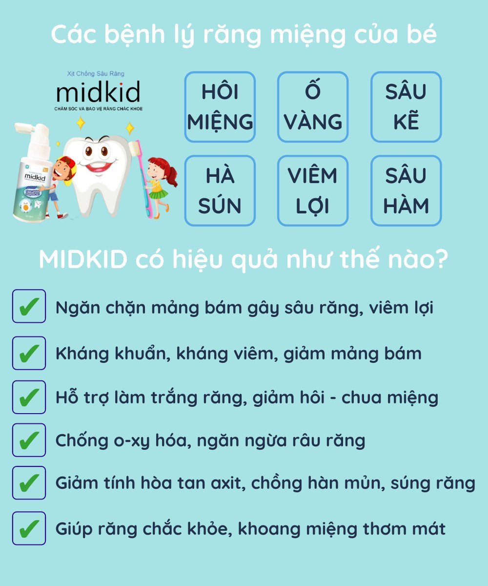 Xịt chống sâu răng MIDKID-Ngăn ngừa sâu răng-bảo vệ men răng-ngừa ố vàng-đập tan sâu sún hà mủn