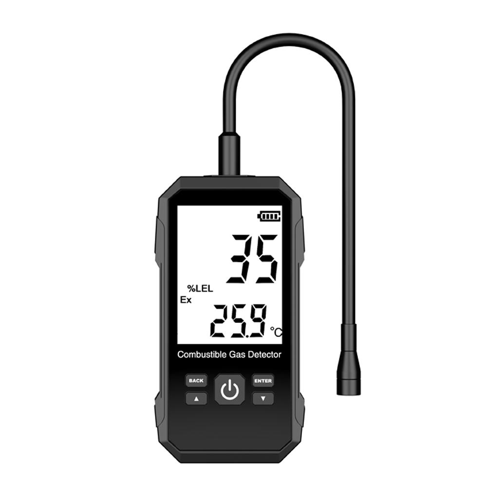 Handheld Combustible Gases Leak Detector Natural Gases Leakage Tester Portable Combustible Gases Concentration Analyzer Meter with Temperature Test and Sound Light Alarm Function