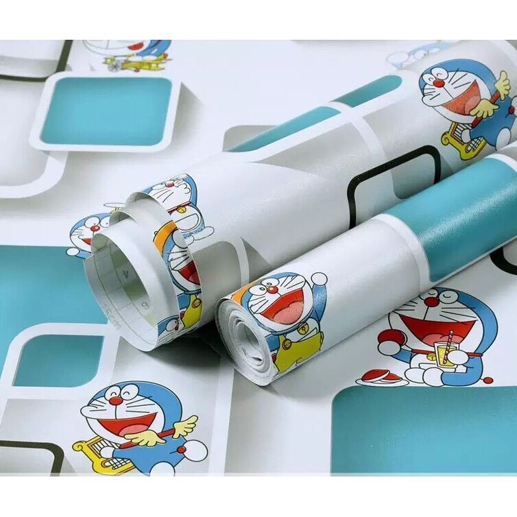 Giấy dán tường rộng 45cm x 5m dài - DOREMON Ô VUÔNG XANH ELL263