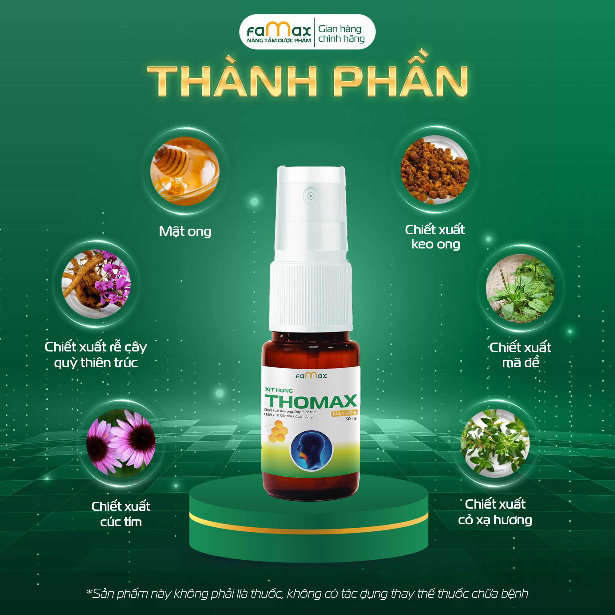 [FAMAX] Thomax xịt họng hỗ trợ giảm đau họng, ho cảm cúm, ho có đờm (Chai 30ml)