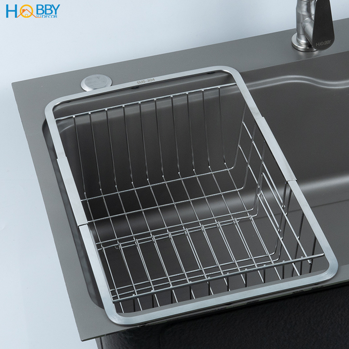 Khay đựng đồ gác chậu rửa chén co giãn inox 304 Hobby home decor KDC6