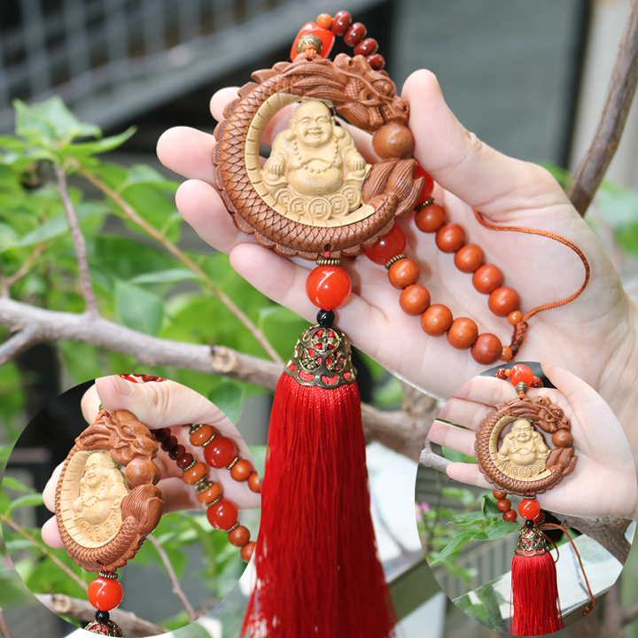 Dây treo xe ô tô Phật Thích Ca - Gỗ Hoàng Dương - Cầu bình an, may mắn - Thượng lộ bình an