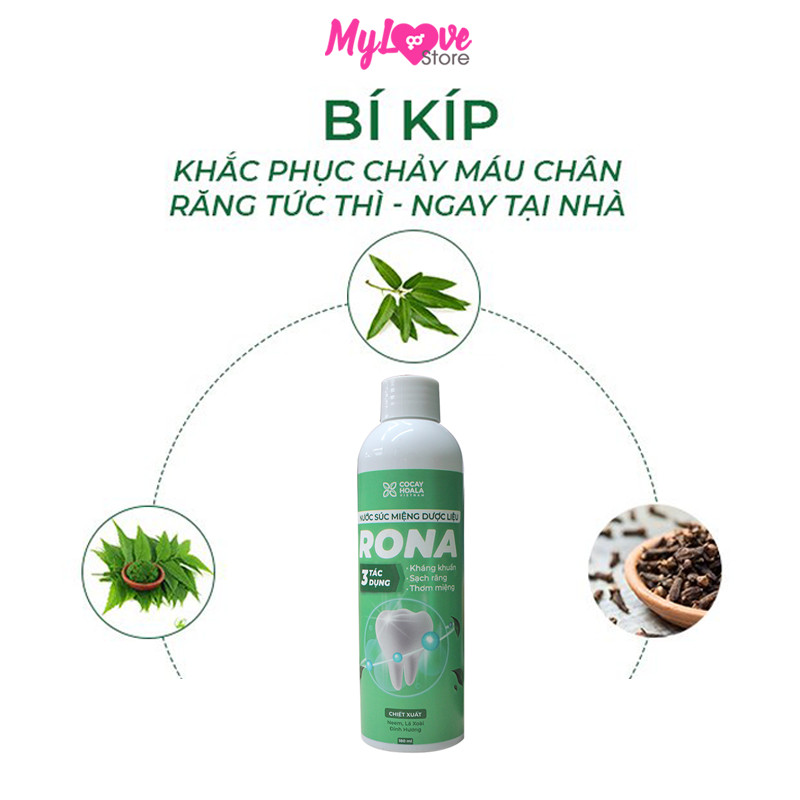 Nước Súc Miệng Dược Liệu Rona Cocayhoala Sạch Răng – Khử Mùi Hôi – Ngừa Viêm Lợi, Không Cồn, Chai 180ml