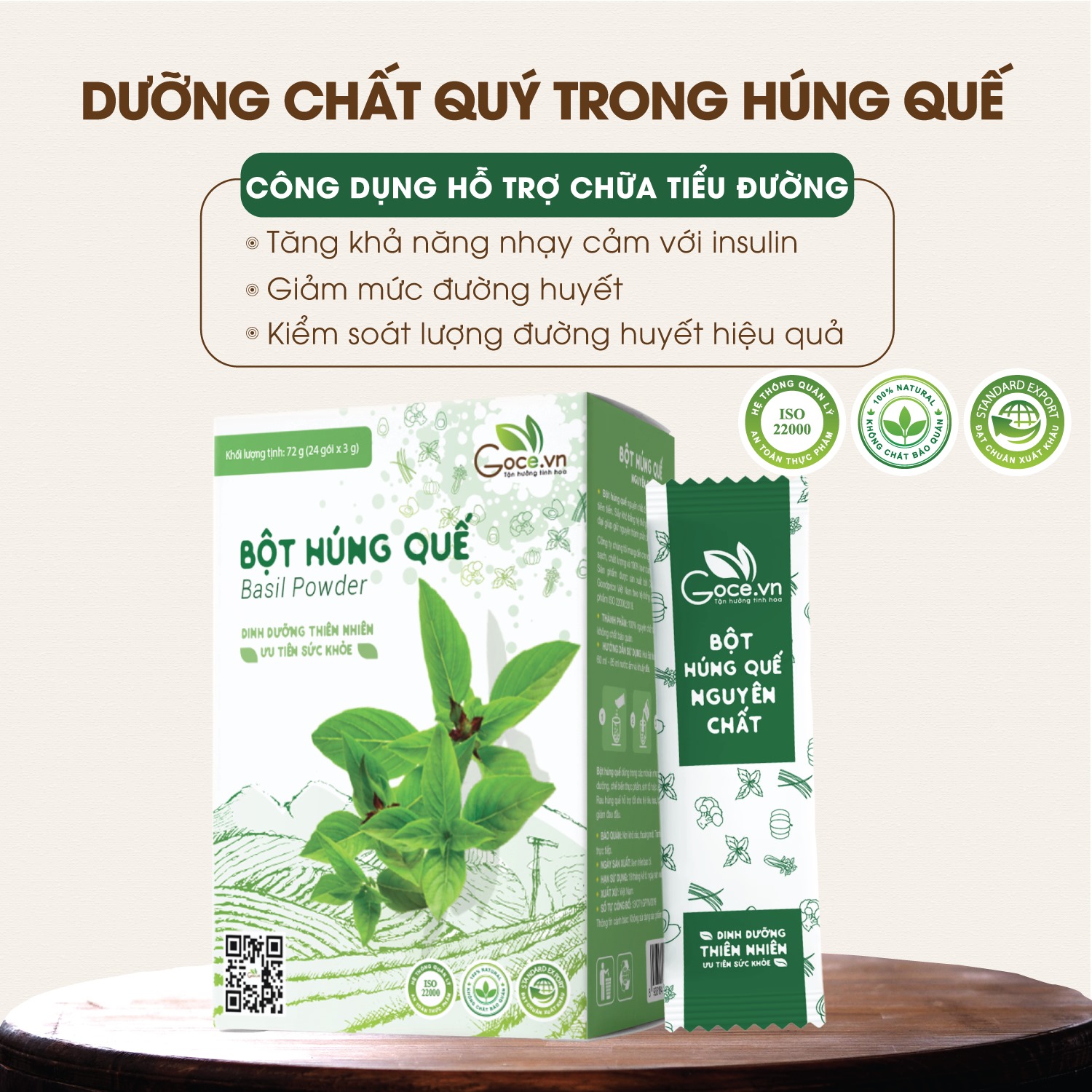 Bột húng quế nguyên chất Goce - 72g (24 gói x 3g)