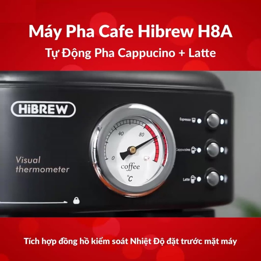 Máy pha cà phê Espresso chuyên nghiệp thương hiệu Mỹ HiBREW cao cấp H8A - Hàng Chính Hãng