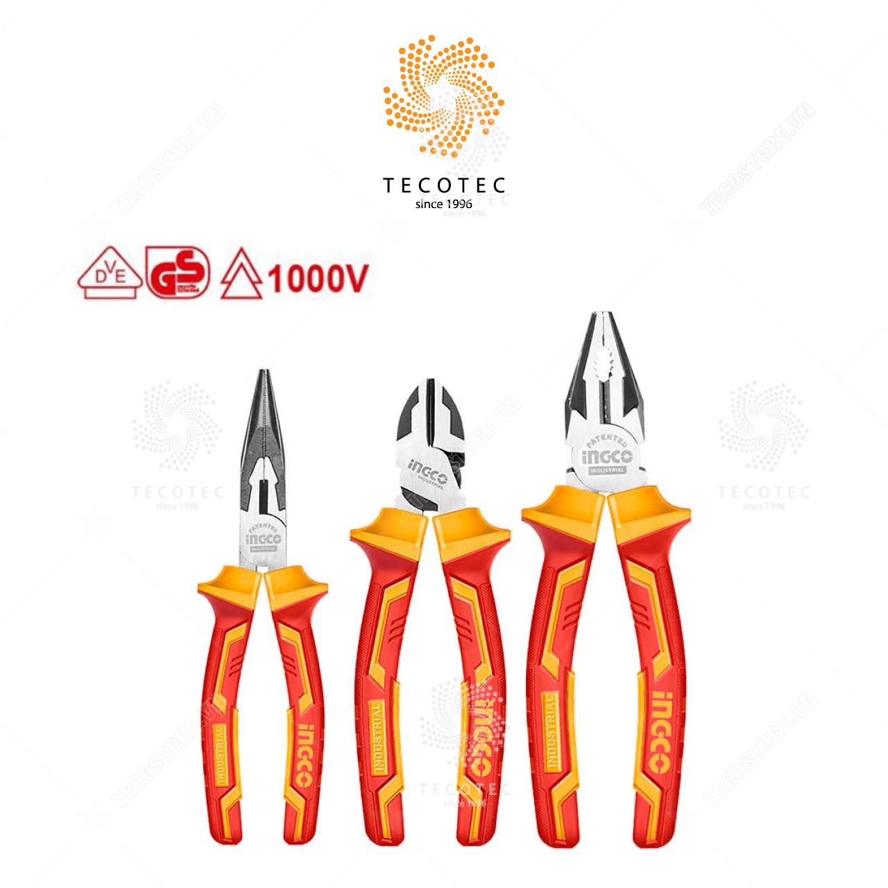 Bộ 3 kềm răng, cắt, mũi nhọn cách điện INGCO HIKPS28318