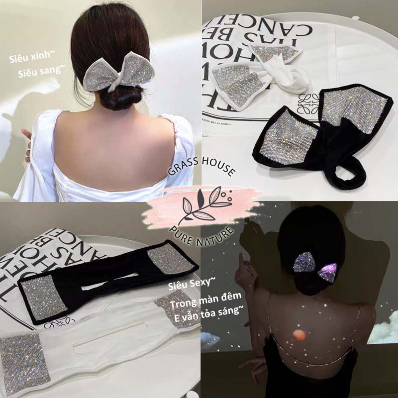 Deft Bun Bow Hairpin dây quấn búi tóc hình nơ lấp lánh sang trọng nhẹ nhàng quý phái