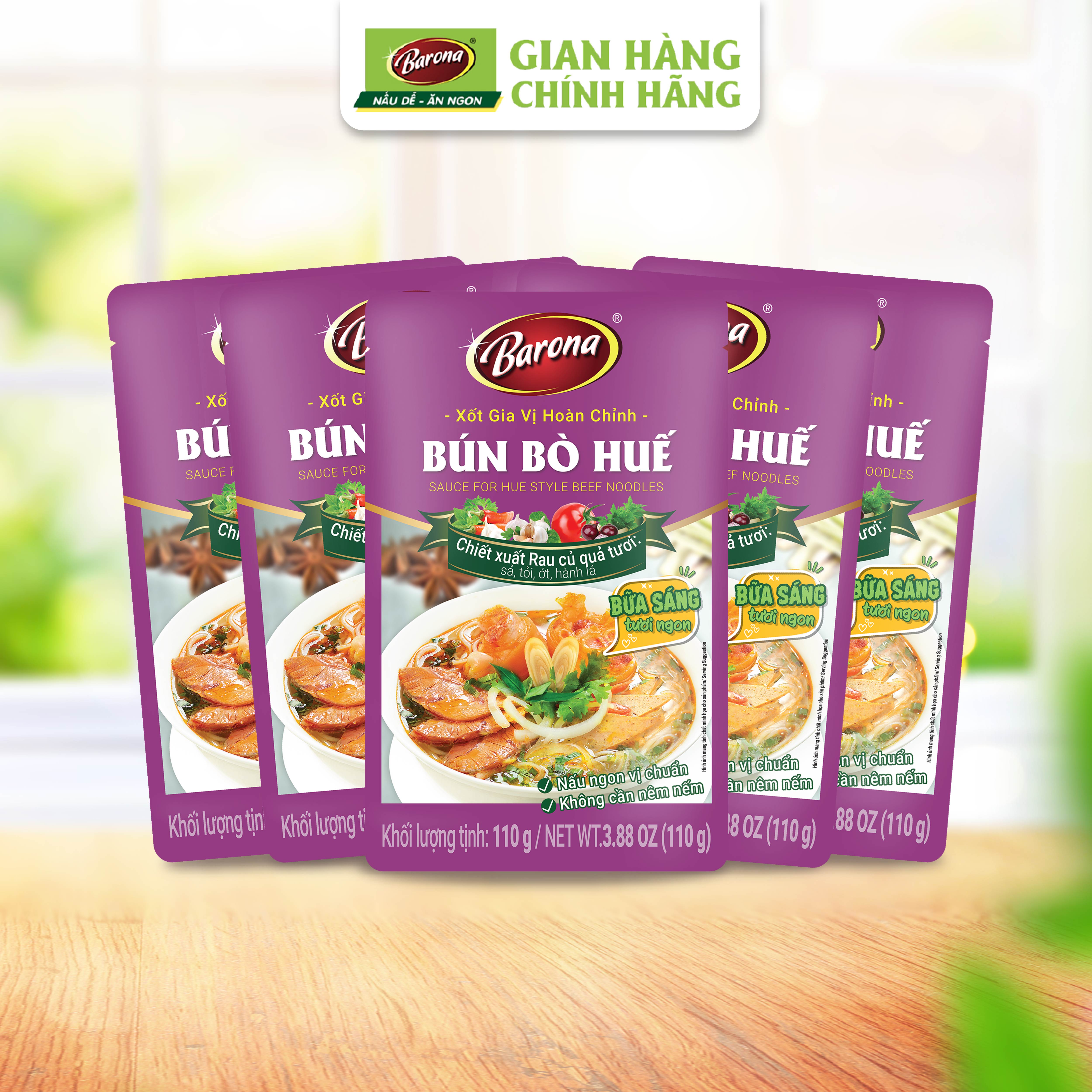 Combo 5 Gói Gia Vị Bún Bò Huế Barona 110g ướp ngon chuẩn vị không cần nêm nếm