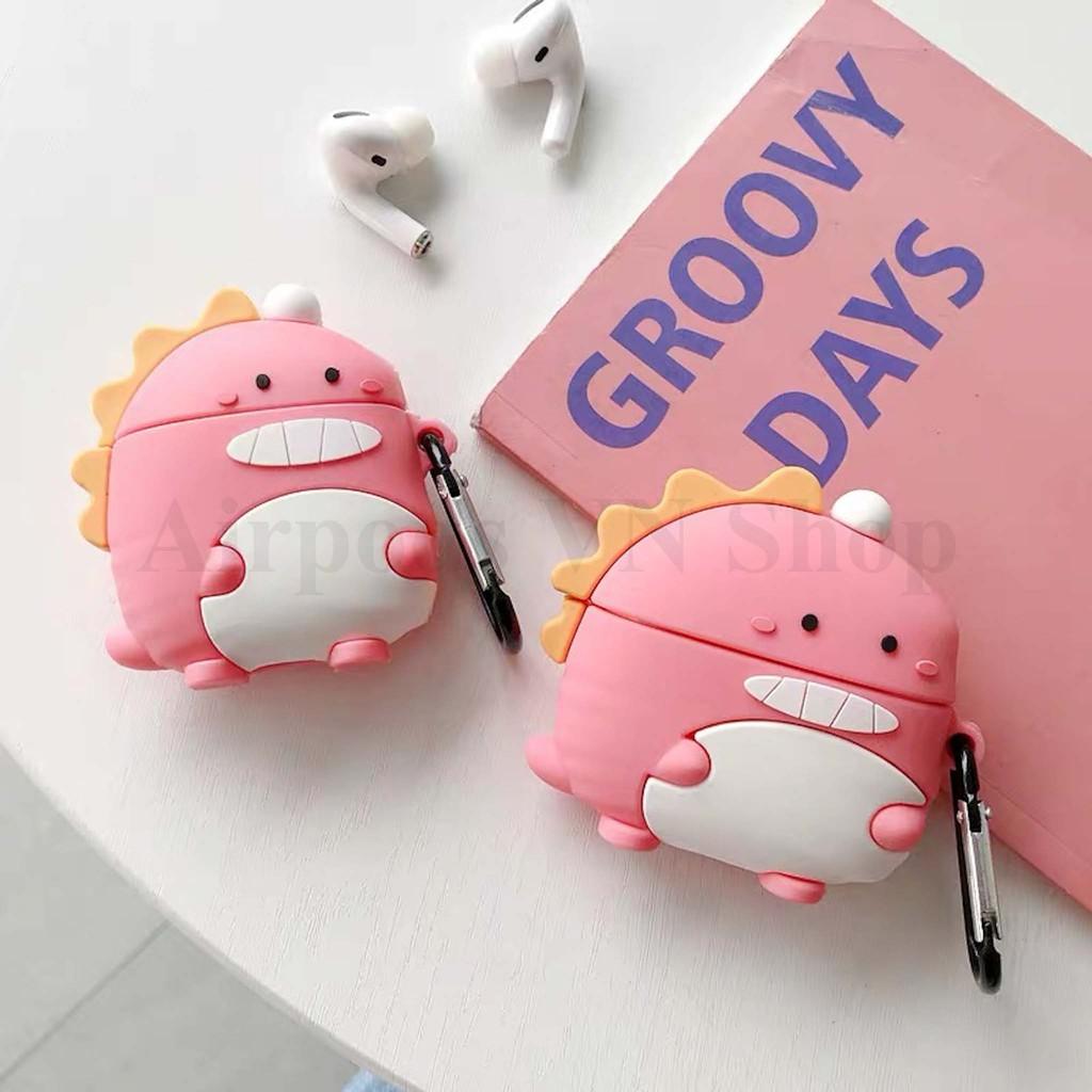 Bao Case Ốp dành cho Airpods 1 và 2 khủng long hồng và xanh silicon cao cấp