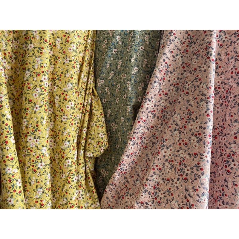 Vải thô cotton mềm mịn mát may váy áo hoa lá kim