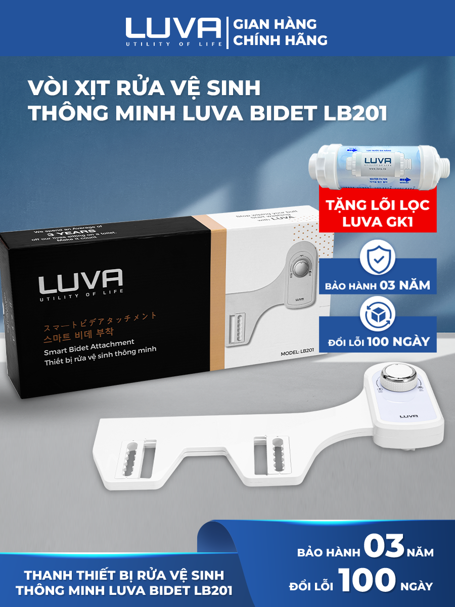 Vòi Rửa Xịt Vệ Sinh Thông Minh Luva Bidet LB201, 2 Vòi Rửa, Hàng Chính Hãng, Không Dùng Điện, Tự Rửa Vòi Phun