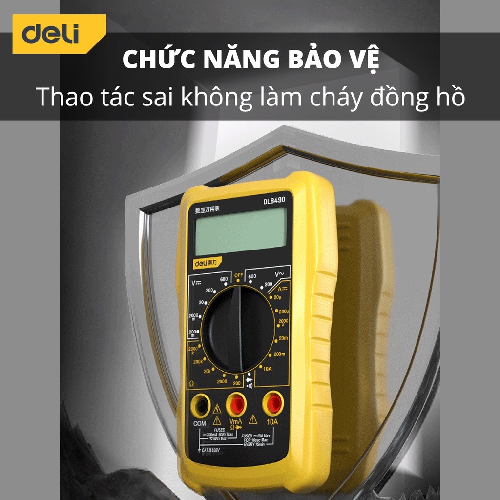 Đồng hồ vạn năng Deli chính hãng - Màn hình LED kỹ thuật số - Phạm vi đo 600V - Hàng chính hãng - DL8490